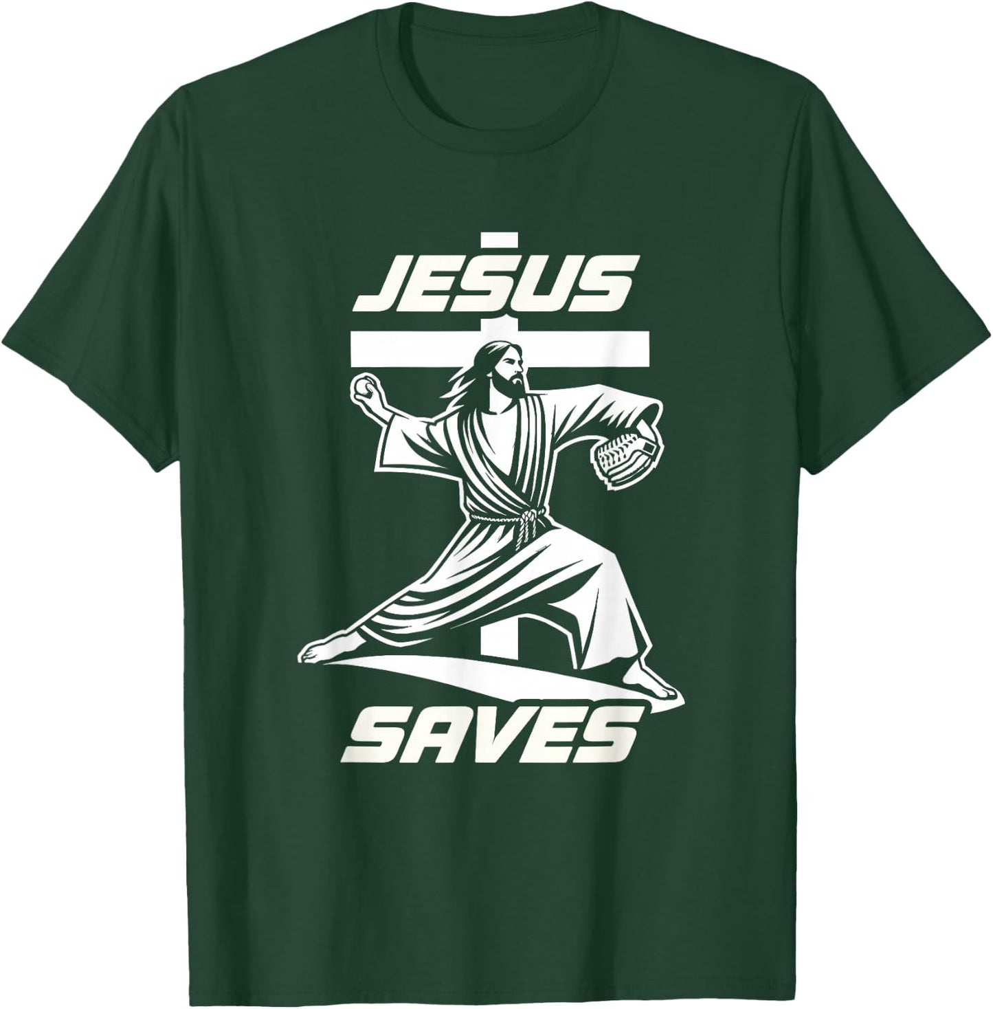 Baseball Christian Pitcher Christ Jesus Saves Baseball Lover T-Shirt - T-Shirt | Forest