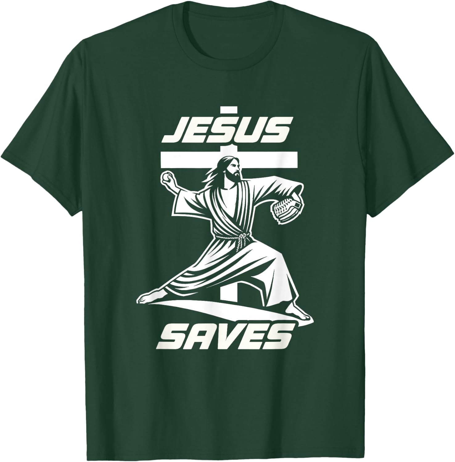 Baseball Christian Pitcher Christ Jesus Saves Baseball Lover T-Shirt - T-Shirt | Forest