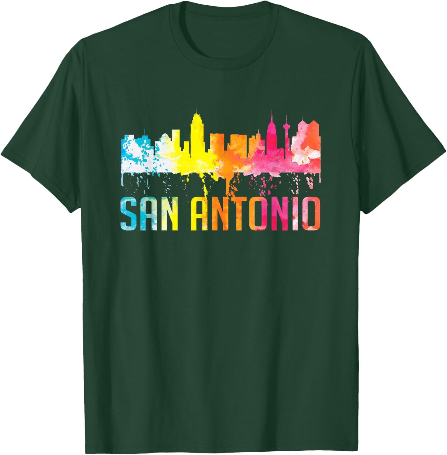 San Antonio Texas Retro Watercolor City Skyline Art Souvenir T-Shirt - T-Shirt | Forest