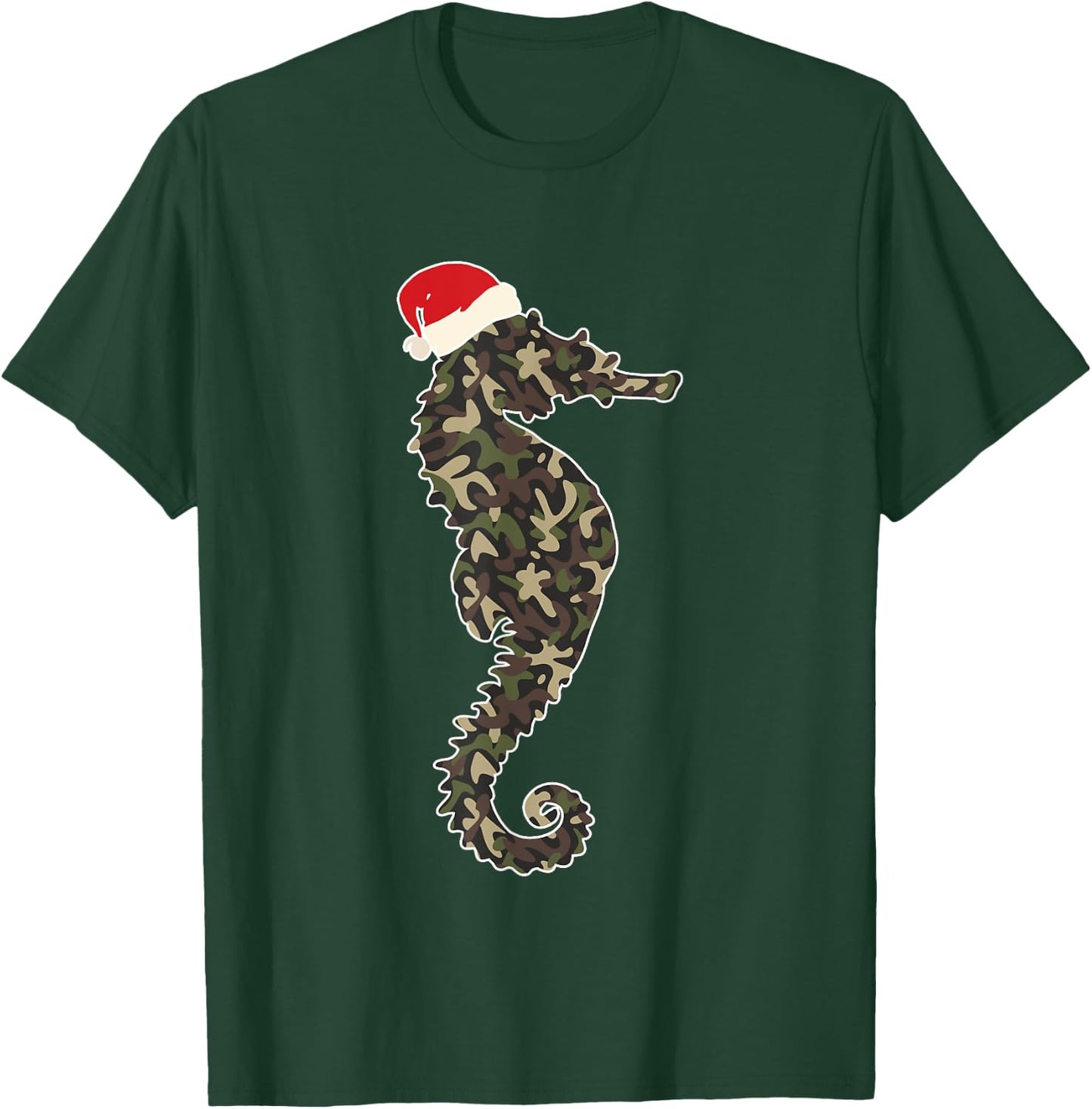 Seahorse Lover Christmas Santa Hat Camouflage Illustration T-Shirt - T-Shirt | Forest