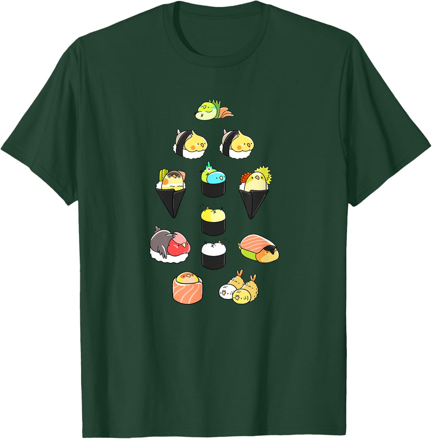 Bird Sushi Rolls Tempura Funny Fowl Animal Bird Lover Gift T-Shirt - T-Shirt | Forest
