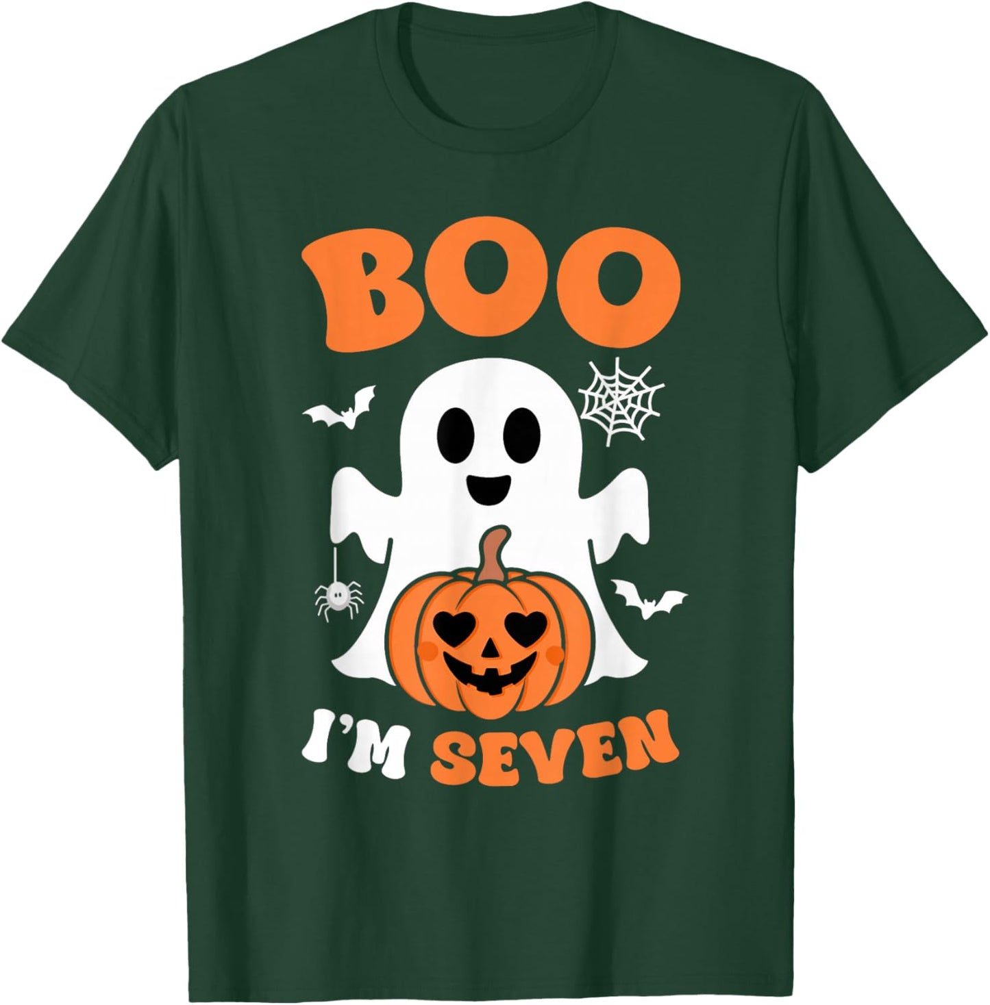 Ghost Boo I'm Seven Year 7th Birthday Boys Halloween Groovy T-Shirt - T-Shirt | Forest