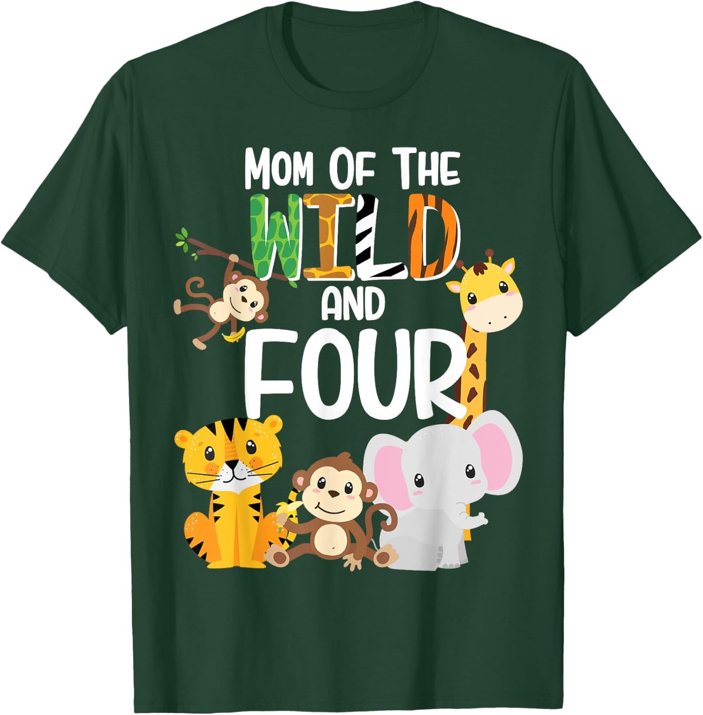 Mom of the Wild and Four Zoo Theme Birthday Safari Jungle T-Shirt - T-Shirt | Forest