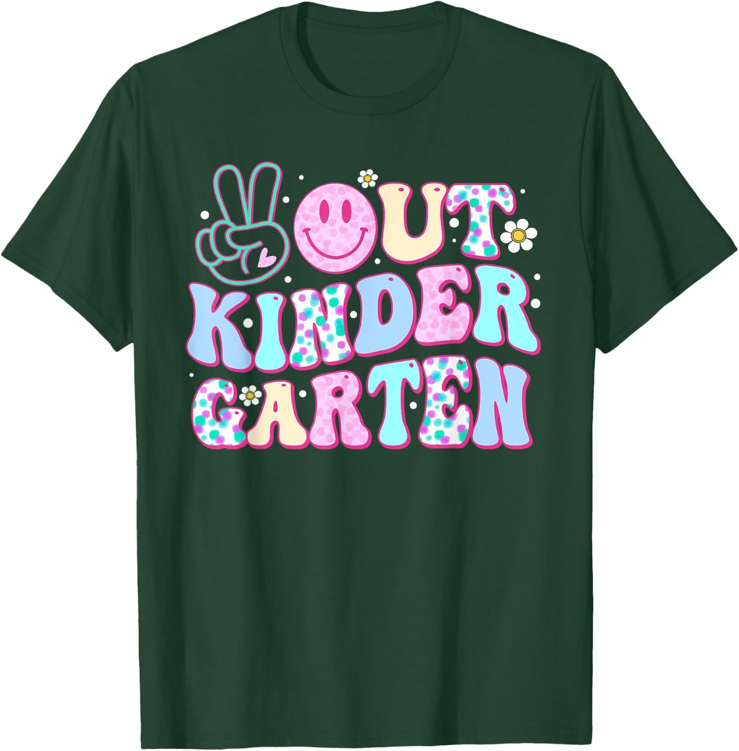 Peace Out Kindergarten Last Day Of School Groovy Boys Girls T-Shirt - T-Shirt | Forest