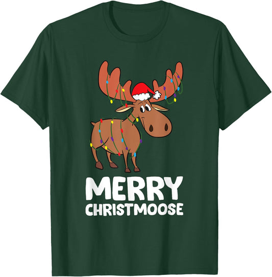 Merry Christmas Xmas Merry Christmoose Santa Hat Moose T-Shirt - T-Shirt | Forest