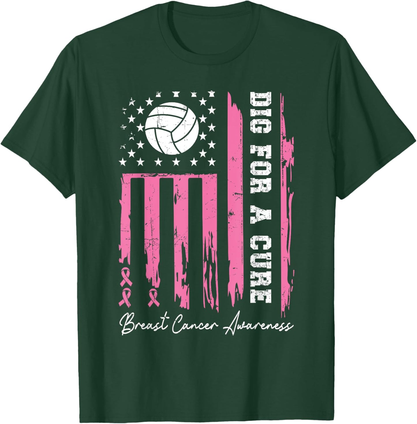 Dig For A Cure Breast Cancer Awareness Ribbon Volleyball T-Shirt - T-Shirt | Forest