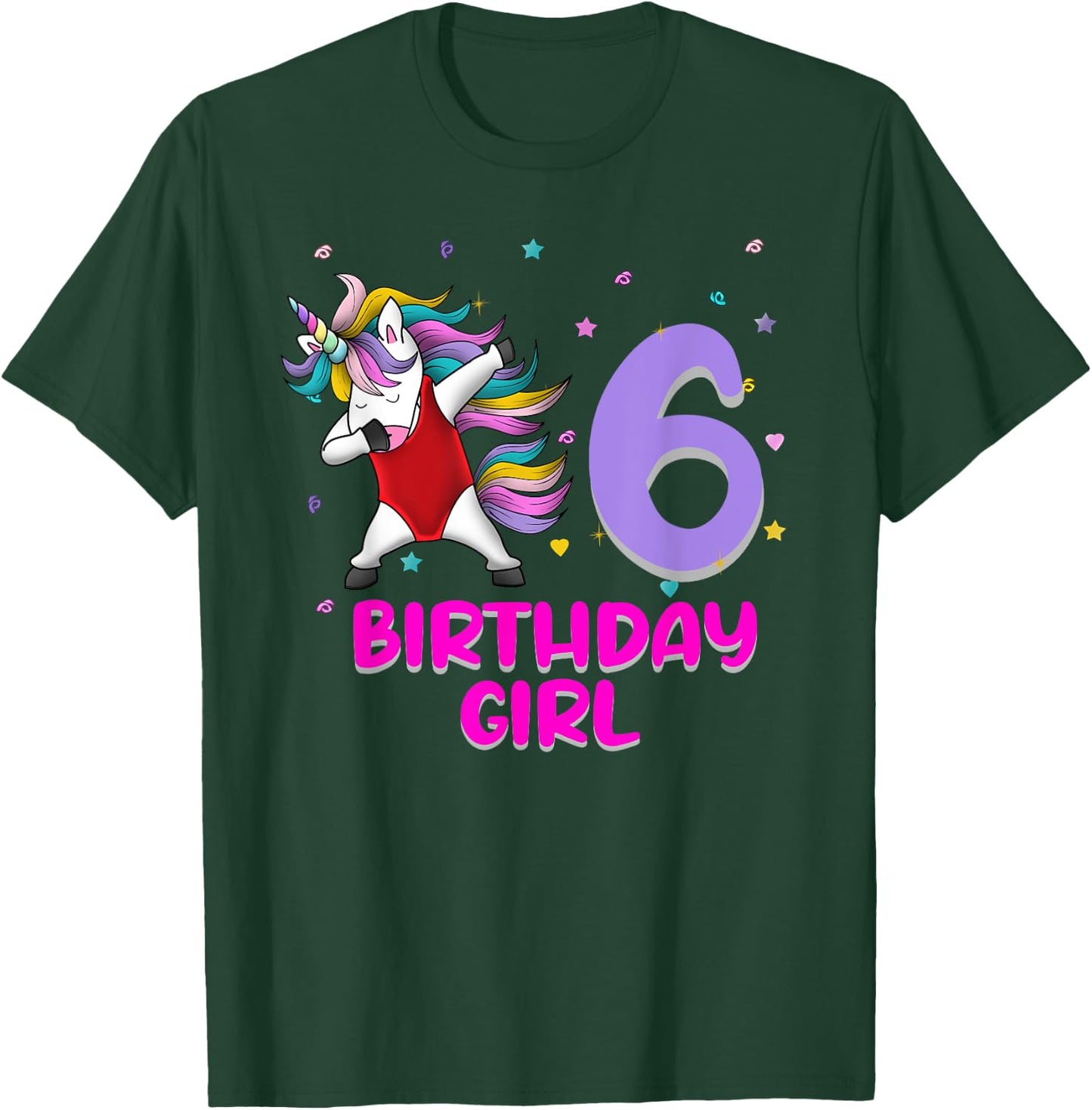Unicorn Swimsuit 6th Birthday Girl Love Funny 6 Years Old T-Shirt - T-Shirt | Forest