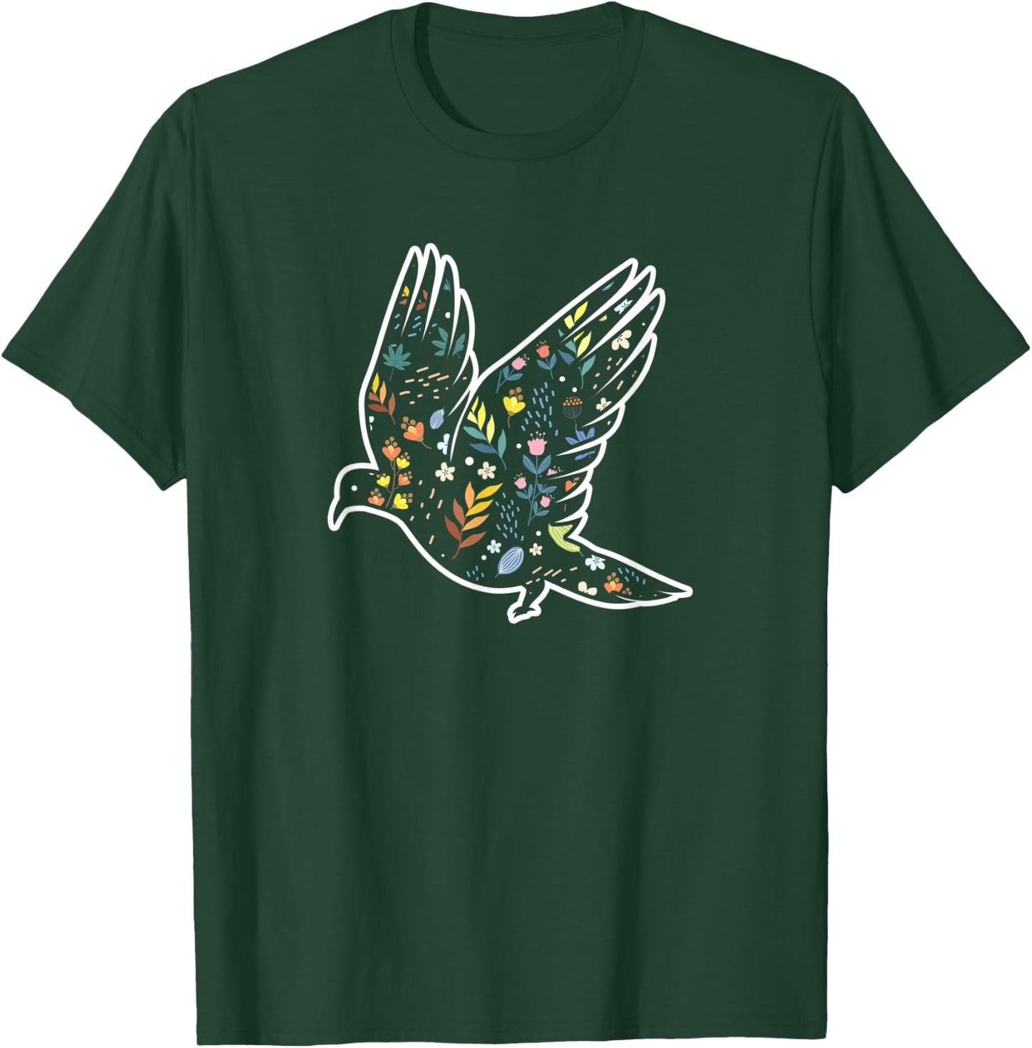 Floral Pattern Pigeon T-Shirt - T-Shirt | Forest