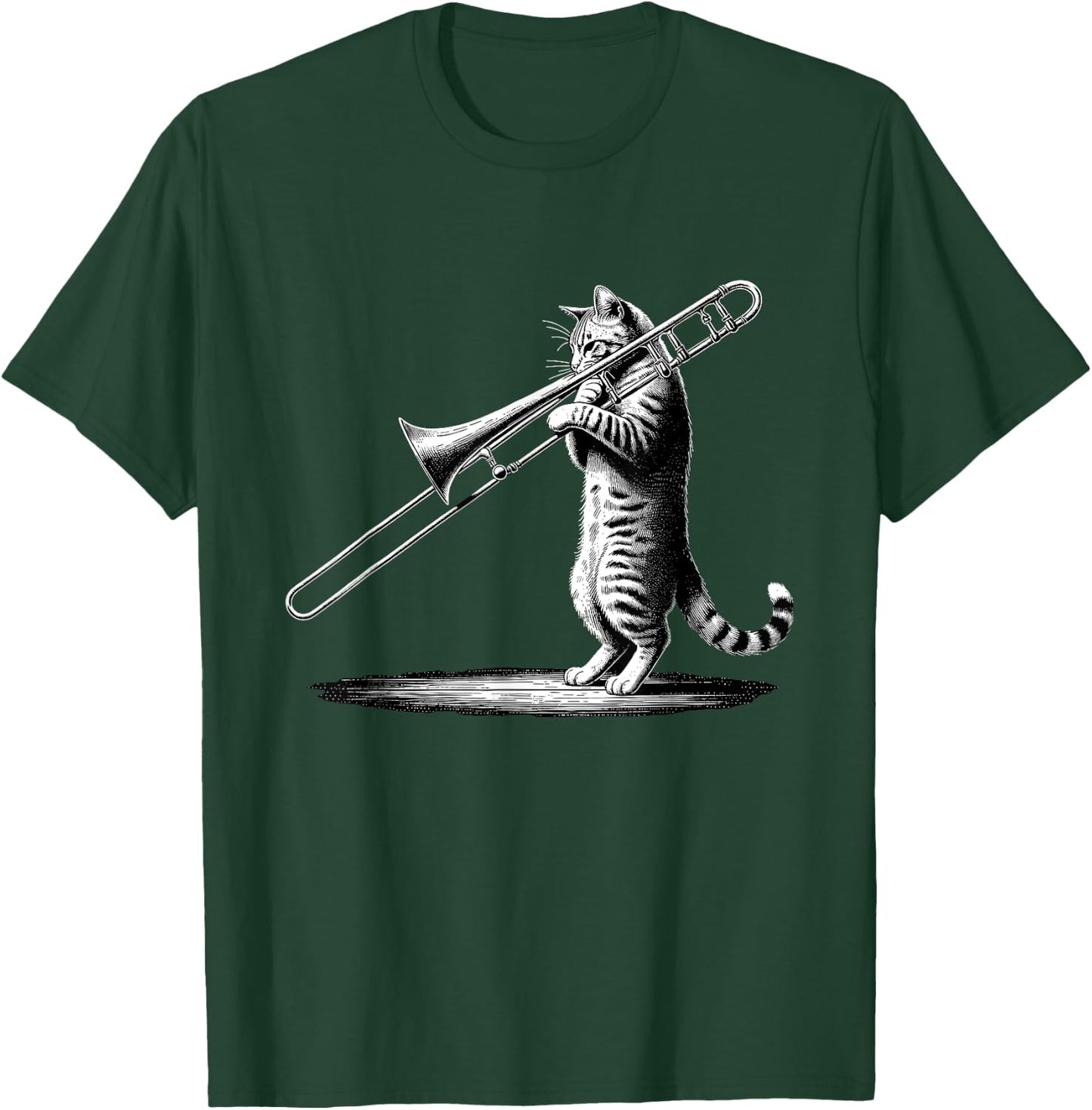 Cat Playing Trombone Player Trombonist Instrument T-Shirt - T-Shirt | Forest