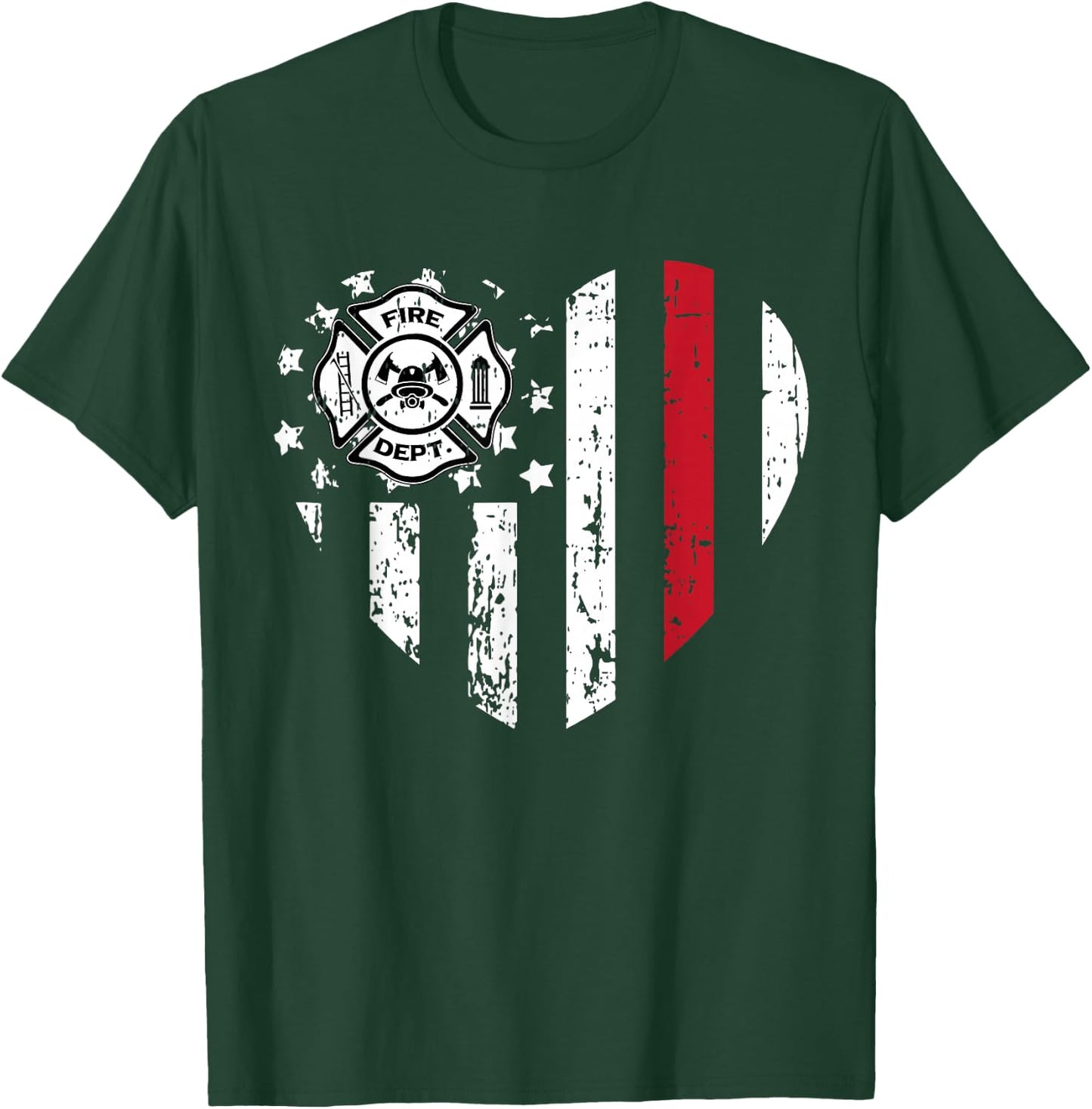 Firefighter American Flag Valentines Day Red Line Love Gift Kids Men T-Shirt - T-Shirt | Forest
