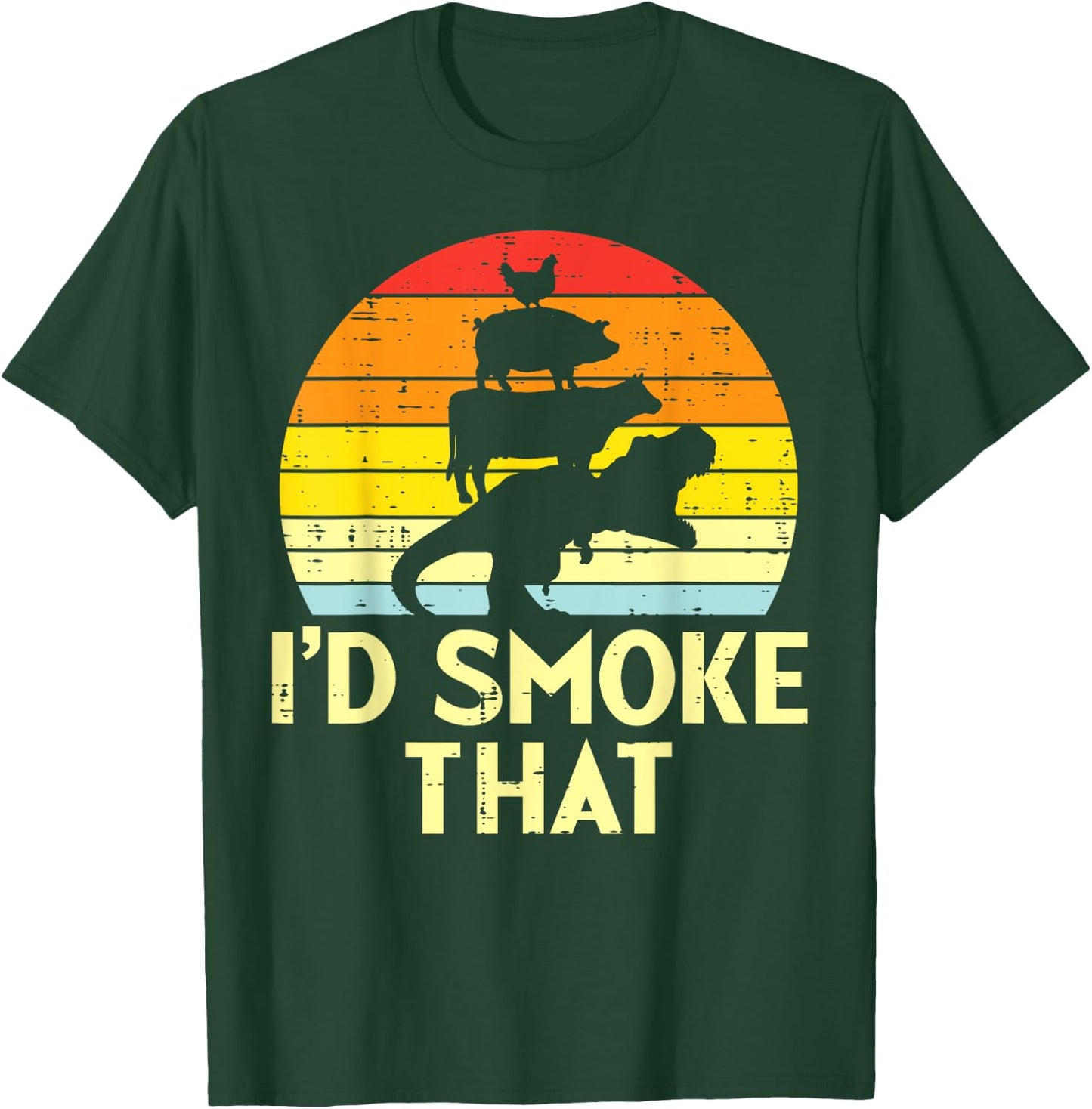 Id Smoke That Chicken Pork Beef Trex Retro Dinosaur Bbq T-Shirt - T-Shirt | Forest