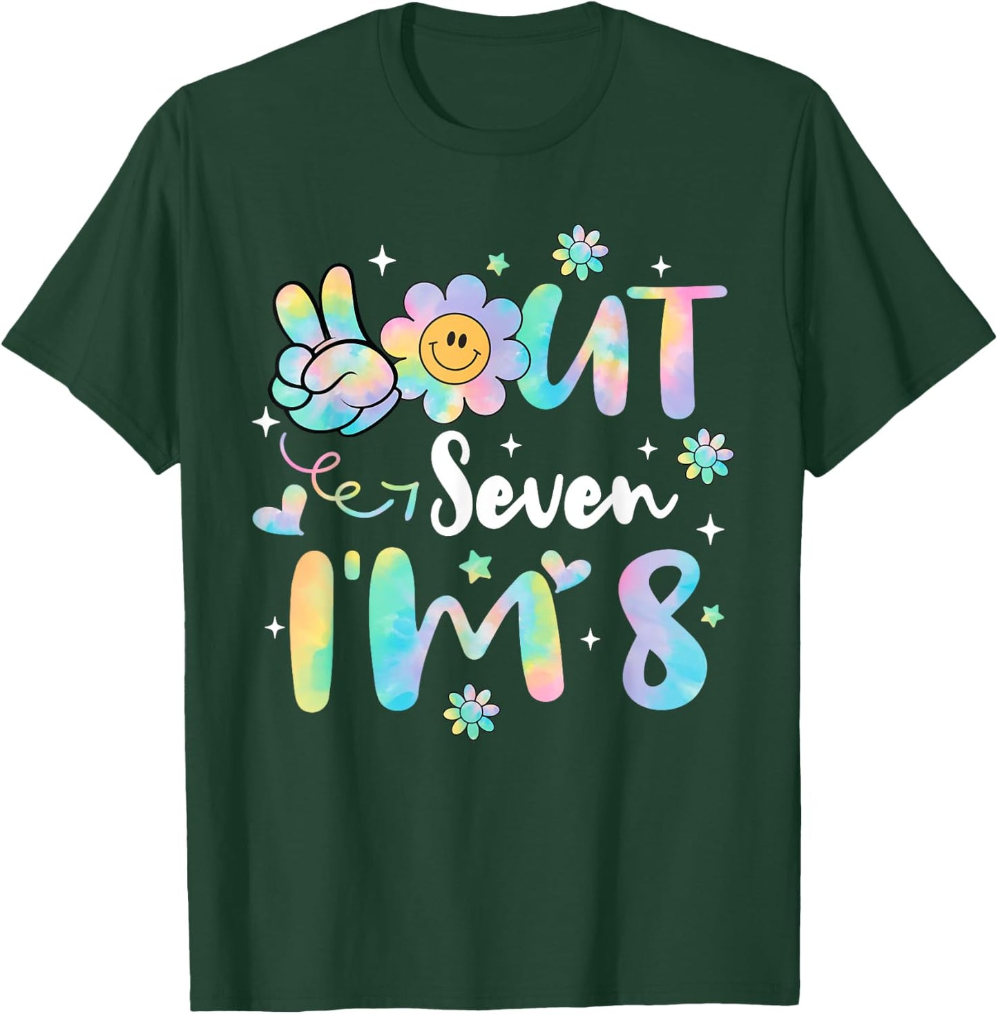 Groovy Peace Out Seven I'm 8 Years Old 8th Birthday Tie Dye T-Shirt - T-Shirt | Forest