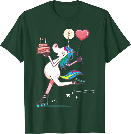 Funny Unicorn Skating Birthday Rainbow Magical Girl Gifts T-Shirt - T-Shirt | Forest
