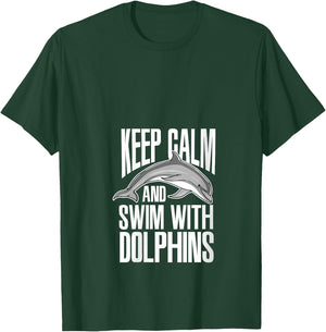 Keep Calm And Swim With Dolphins Cute Dolphin V-Neck T-Shirt - T-Shirt | Forest