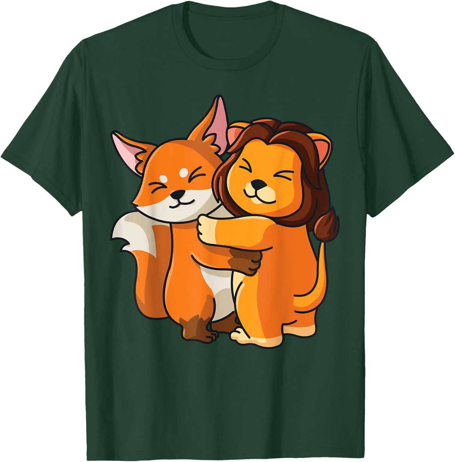 Fox and Lion cute Hug Cuddle Animals Lions plus Foxes T-Shirt - T-Shirt | Forest