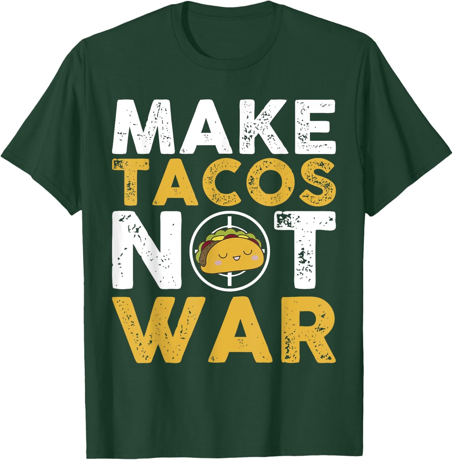 Make Tacos Not War Cute Cartoon Yellow White Text T-Shirt - T-Shirt | Forest