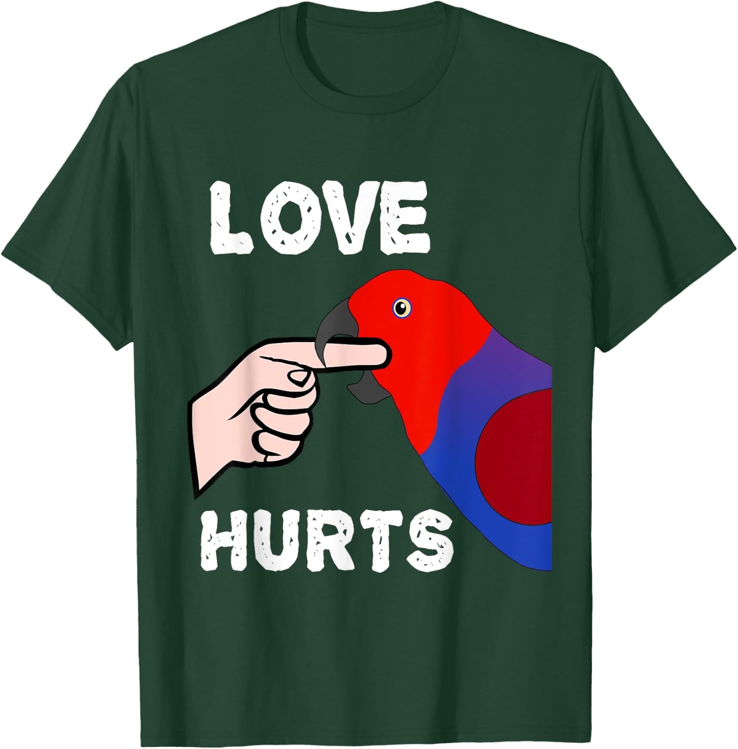 Love Hurts Eclectus Female Parrot Biting Finger T-Shirt - T-Shirt | Forest
