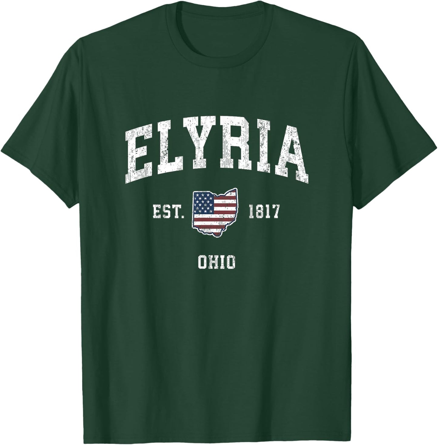 Elyria Ohio OH Vintage American Flag Sports Design Women Kids Men T-Shirt - T-Shirt | Forest