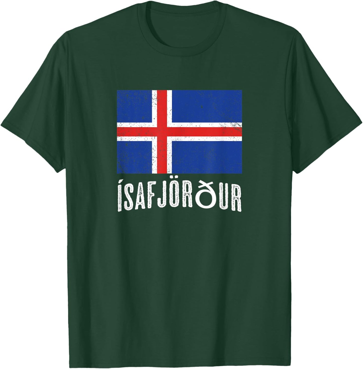 City of Ísafjörður ICELAND | Icelandic Flag Novelty Merch T-Shirt - T-Shirt | Forest