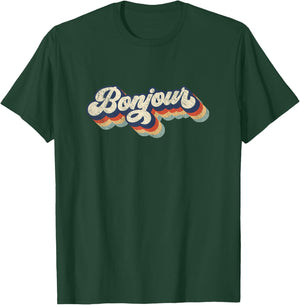 Bonjour Retro Vintage Style Graphic Design T-Shirt - T-Shirt | Forest
