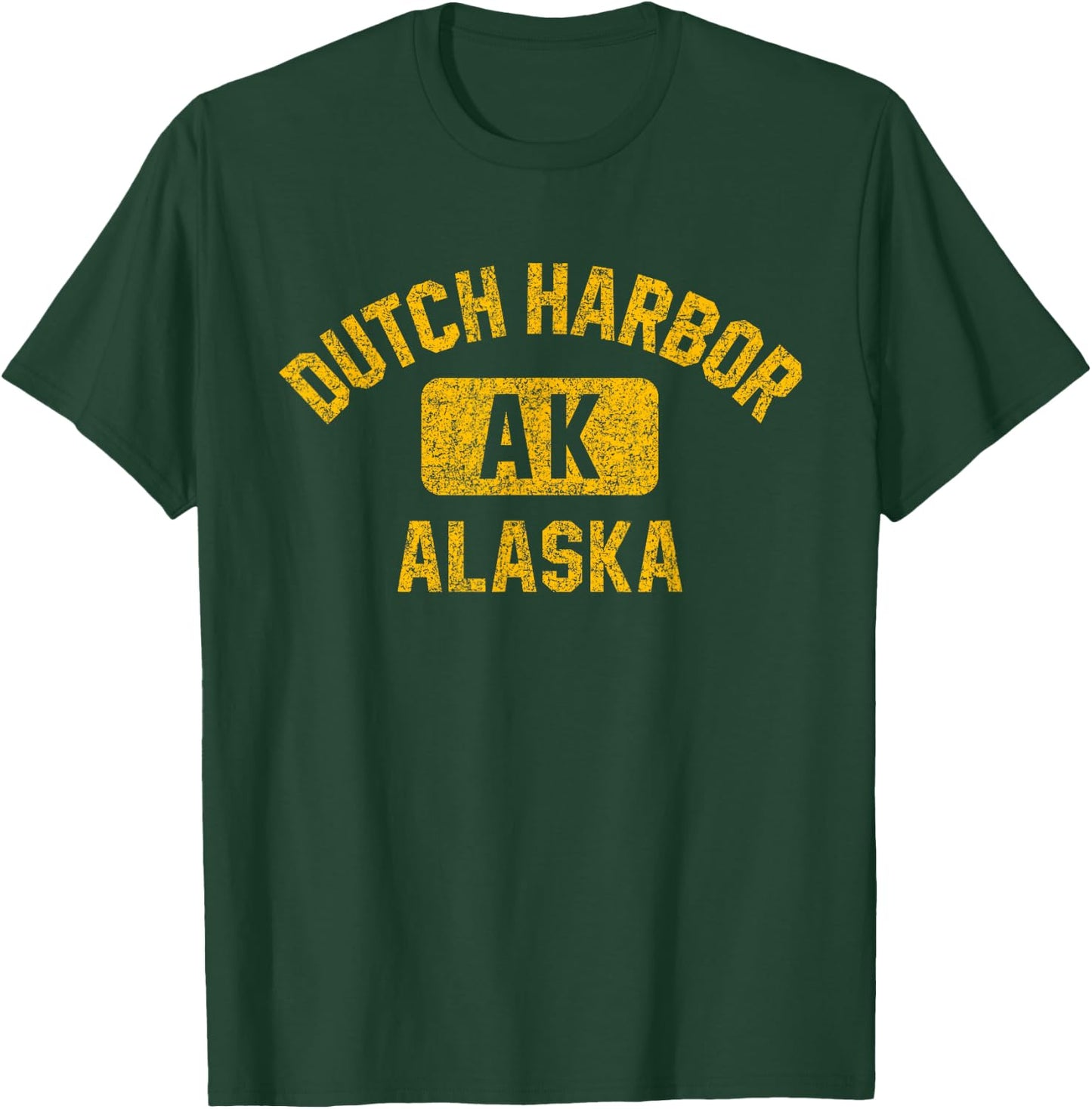Dutch Harbor Alaska Gym Style Distressed Amber Print T-Shirt - T-Shirt | Forest