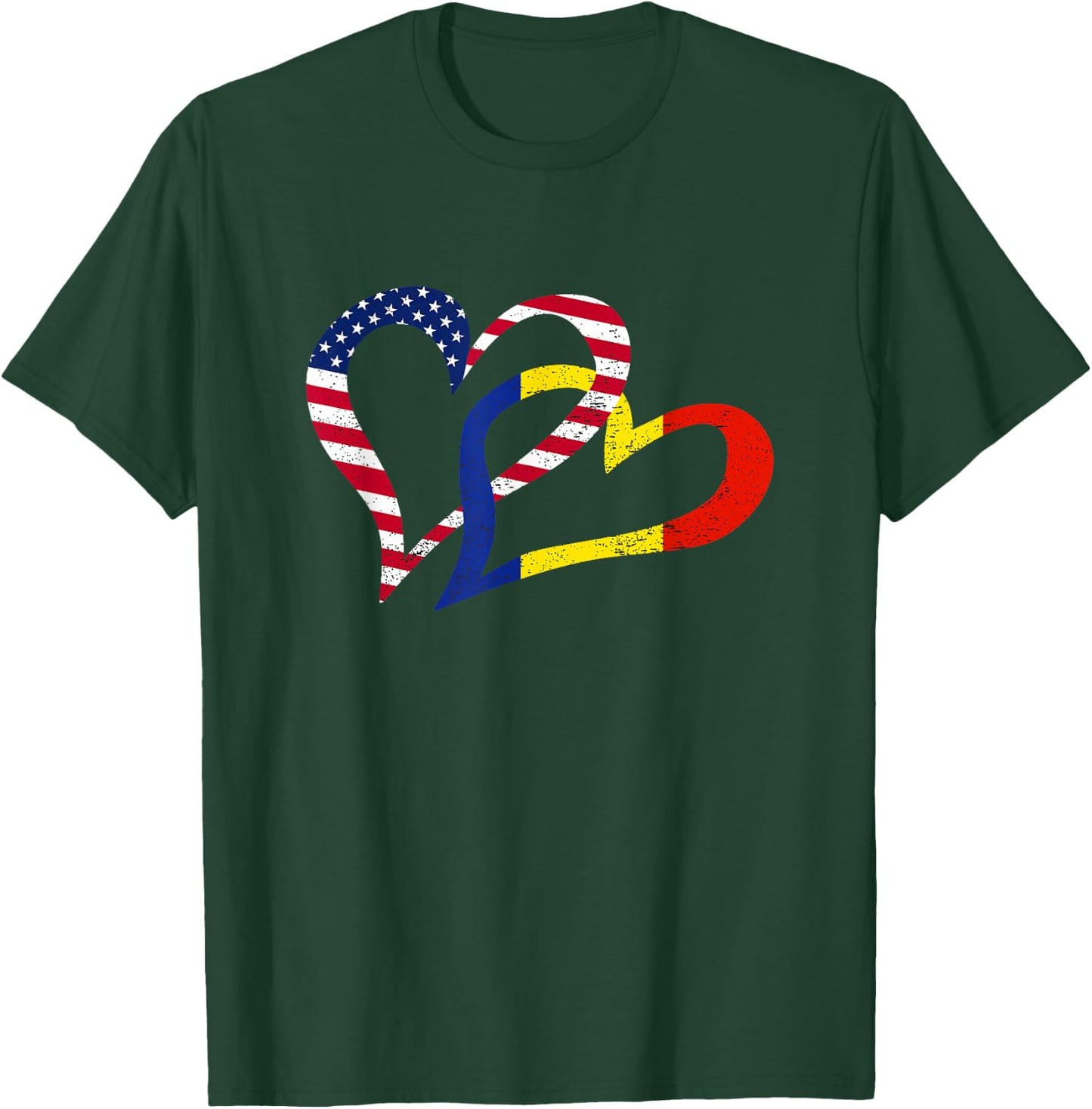 Cool Romania USA Flag Heart Romanian Americans Pride Print T-Shirt - T-Shirt | Forest