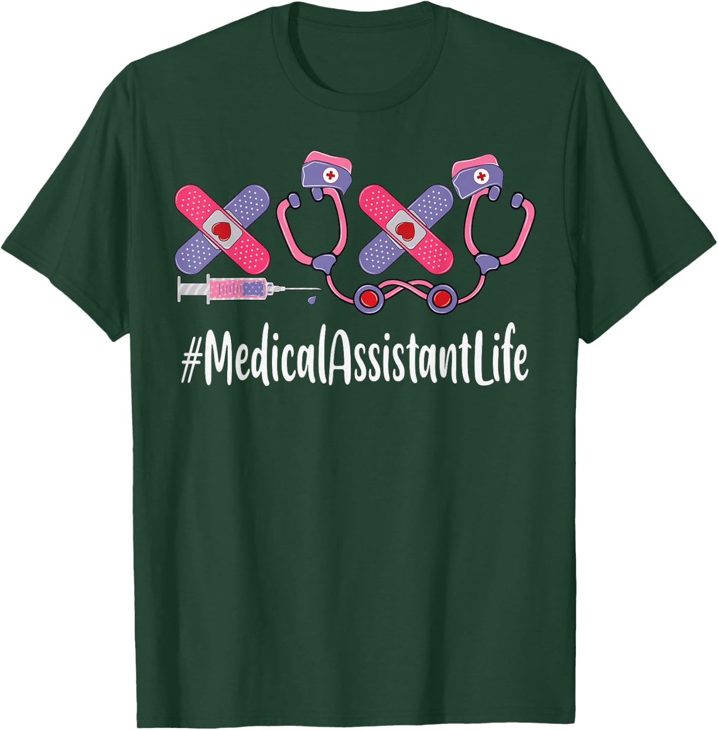 Medical Assistant Valentines Day Women Heart Stethoscope T-Shirt - T-Shirt | Forest