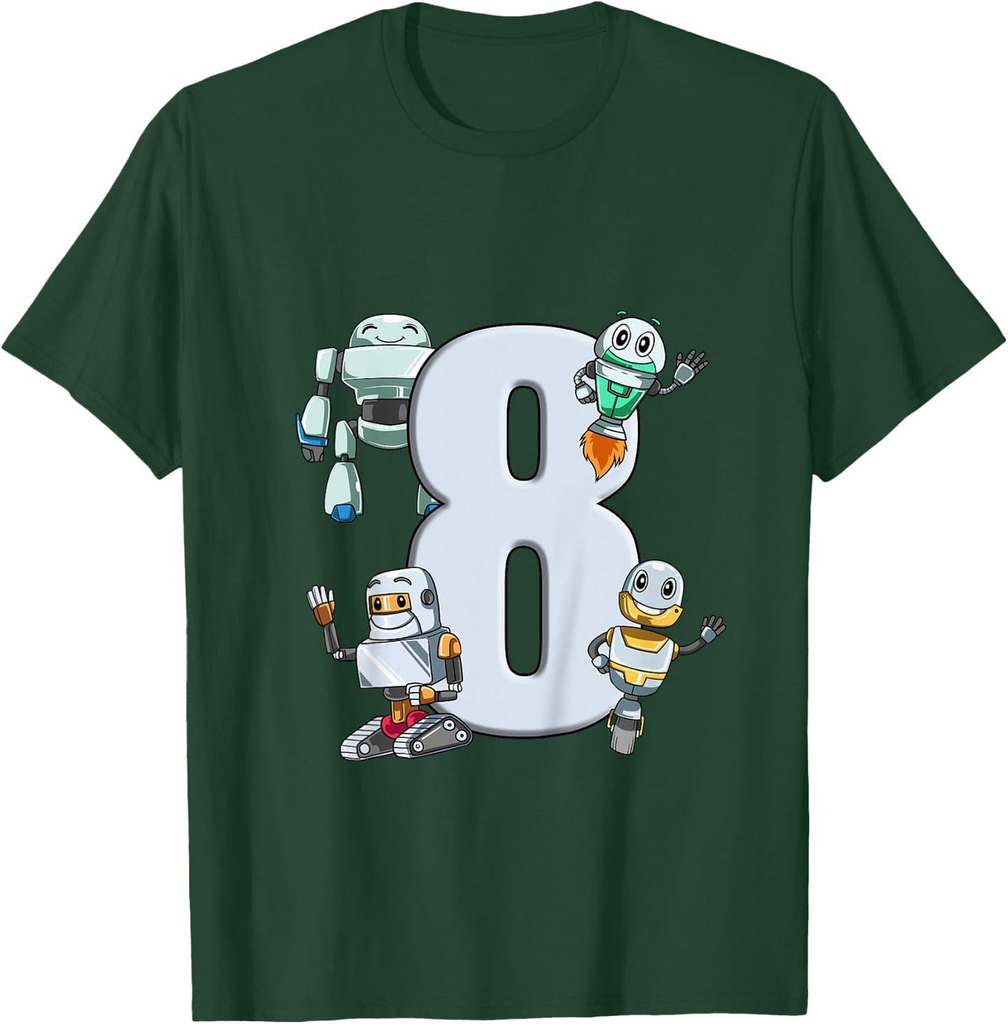 Robots 8th Birthday - Kids Robotic Science Gift T-Shirt - T-Shirt | Forest