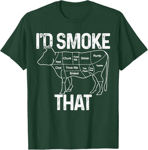 Chef Butcher Cook BBQ I'd Smoke That Cow Beef Funny Gift T-Shirt - T-Shirt | Forest