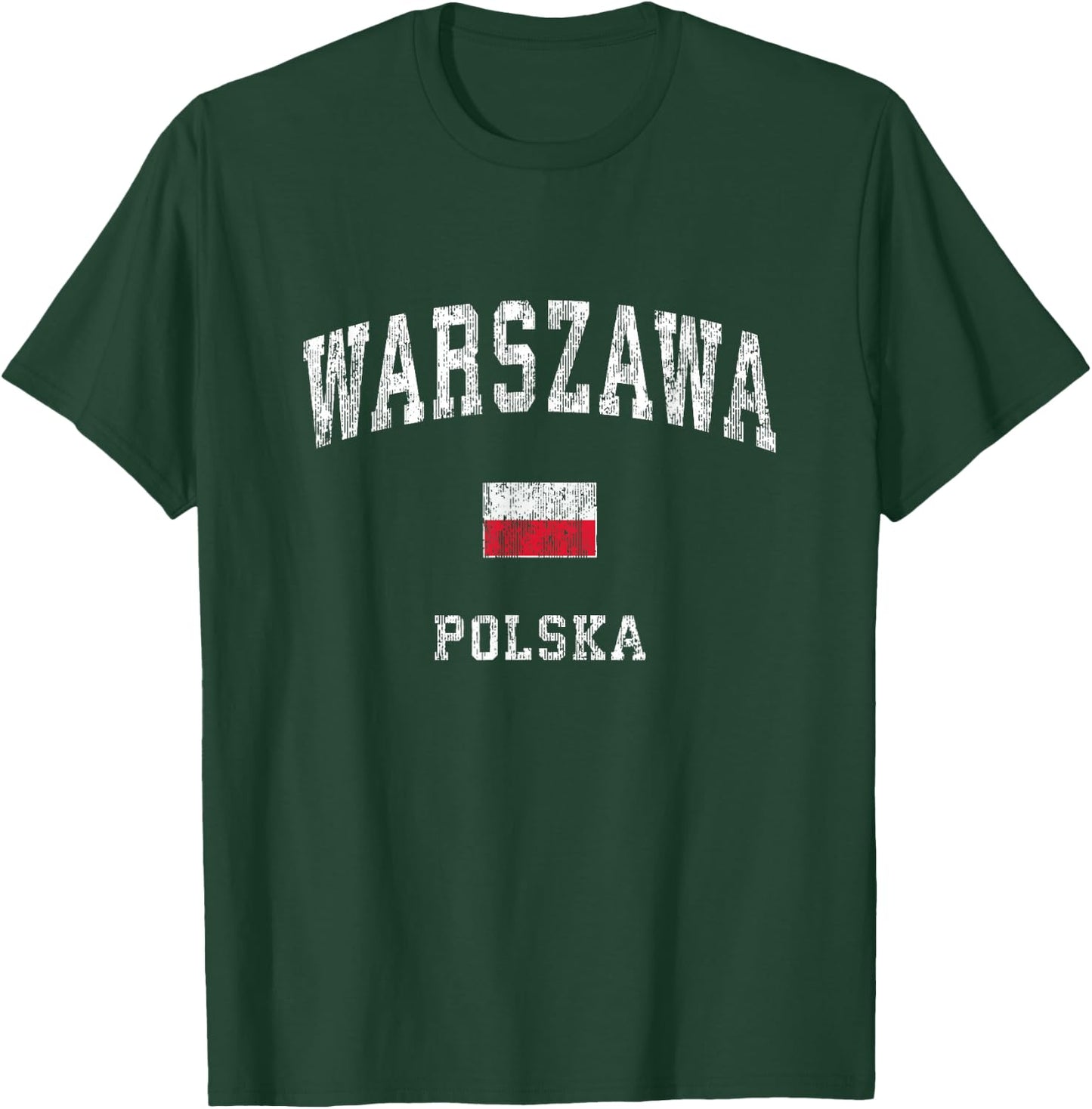 Warsaw Poland Warszawa Polska Vintage Athletic Sports Design T-Shirt - T-Shirt | Forest