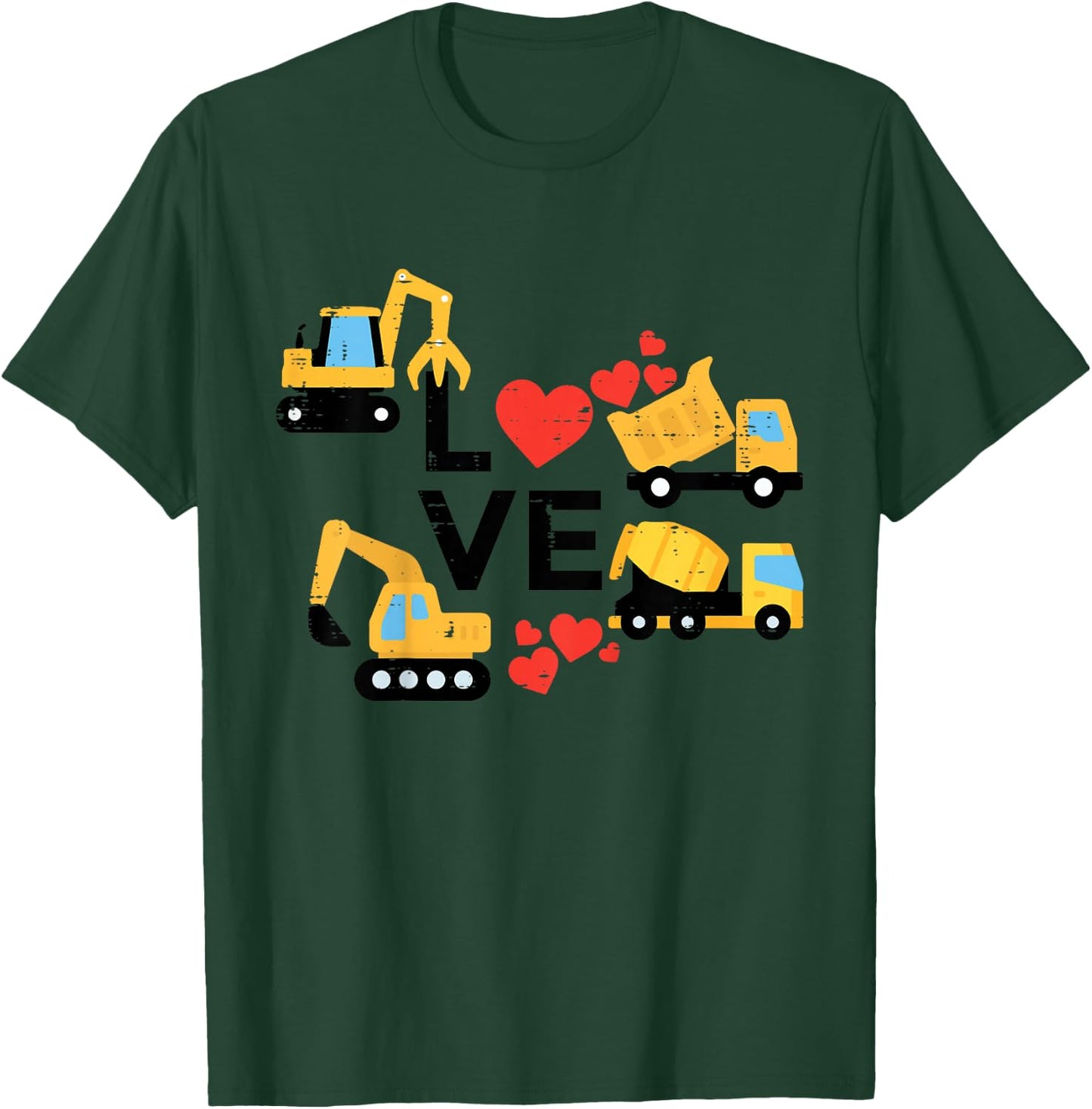 Kids Valentines Day Love Construction Vehicles Boys Kids Toddler T-Shirt - T-Shirt | Forest