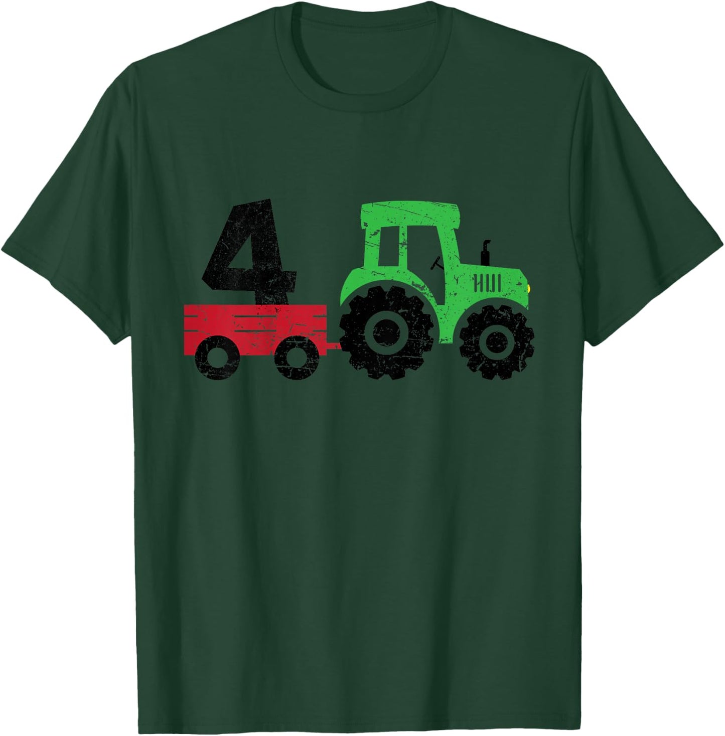 Tractors 4 Years Old 4th Birthday Boy Farm Boy Tractor T-Shirt - T-Shirt | Forest