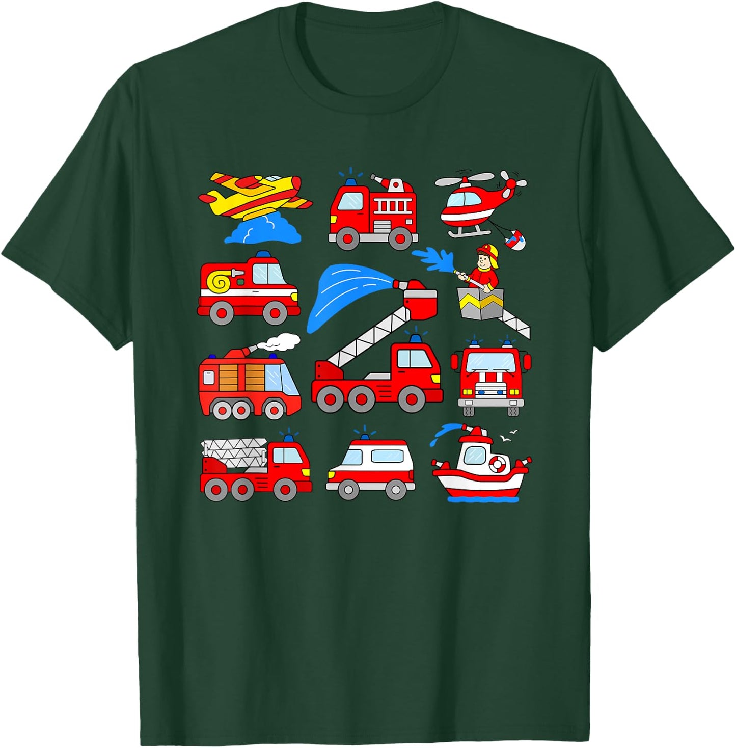 Firetrucks Toddler Rescue Vehicles Fireman Trucks Boat Plane T-Shirt - T-Shirt | Forest