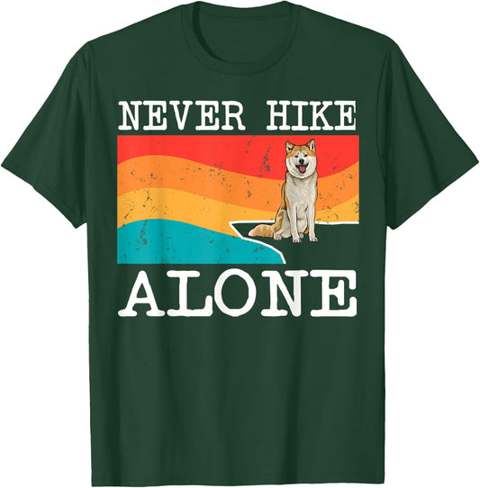 Never Hike Alone Akita Graphic Hiking T-Shirt - T-Shirt | Forest