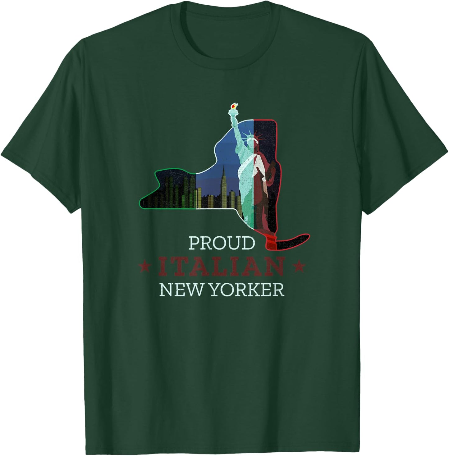 Proud Italian New Yorker - New York Map and Italy Flag T-Shirt - T-Shirt | Forest