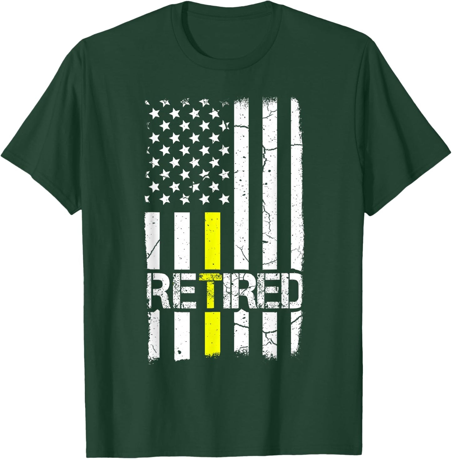 Retired Dispatcher Patriotic Us Flag Thin Line Gold Shirt T-Shirt - T-Shirt | Forest