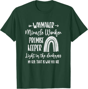 Kids Waymaker Miracle Worker Rainbow Christian T-Shirt - T-Shirt | Forest