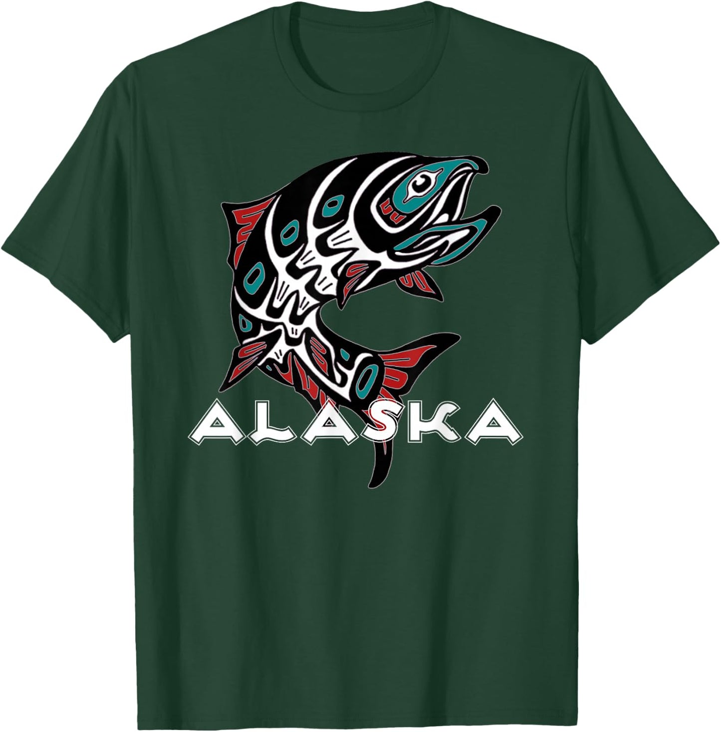 Alaska Salmon Fishing Native American Indigenous Tlingit Art T-Shirt - T-Shirt | Forest