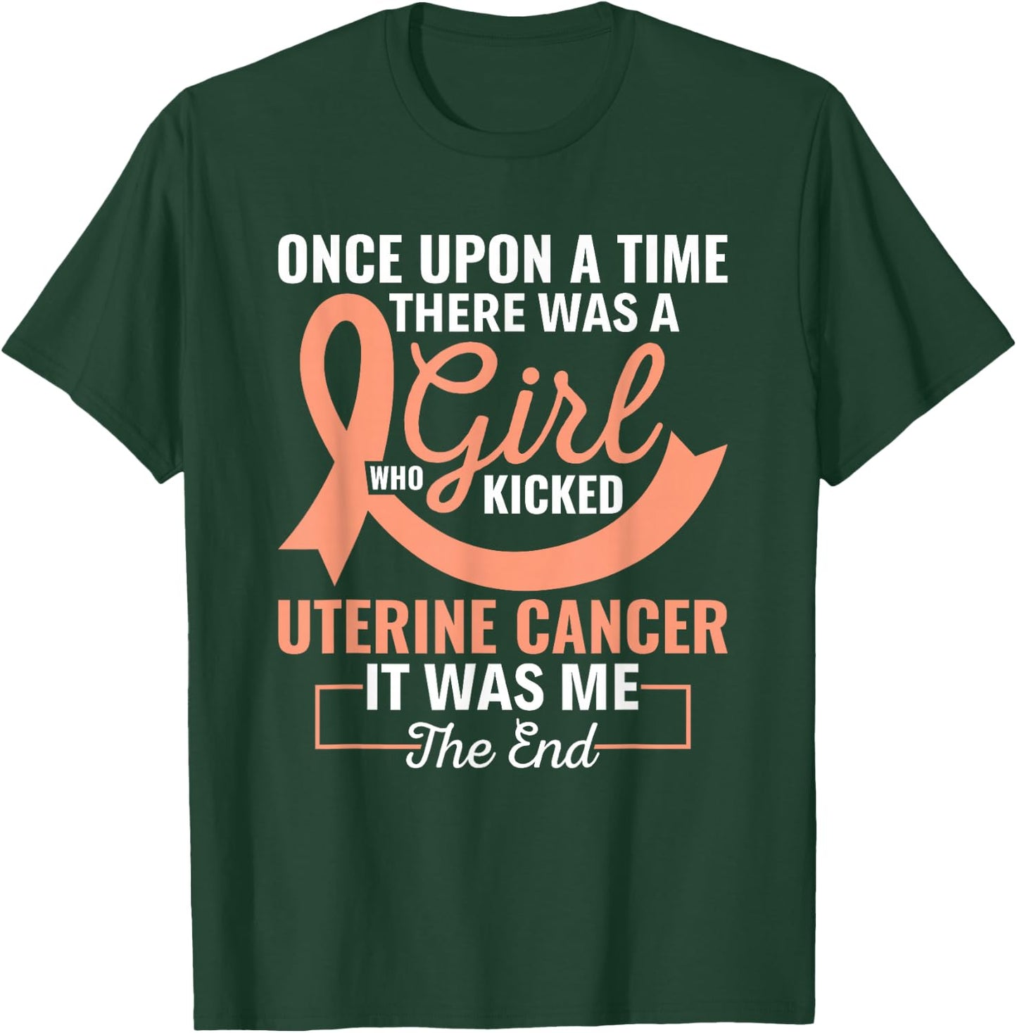 Girl Who Kicked Uterine Cancer Peach Ribbon Warrior T-Shirt - T-Shirt | Forest