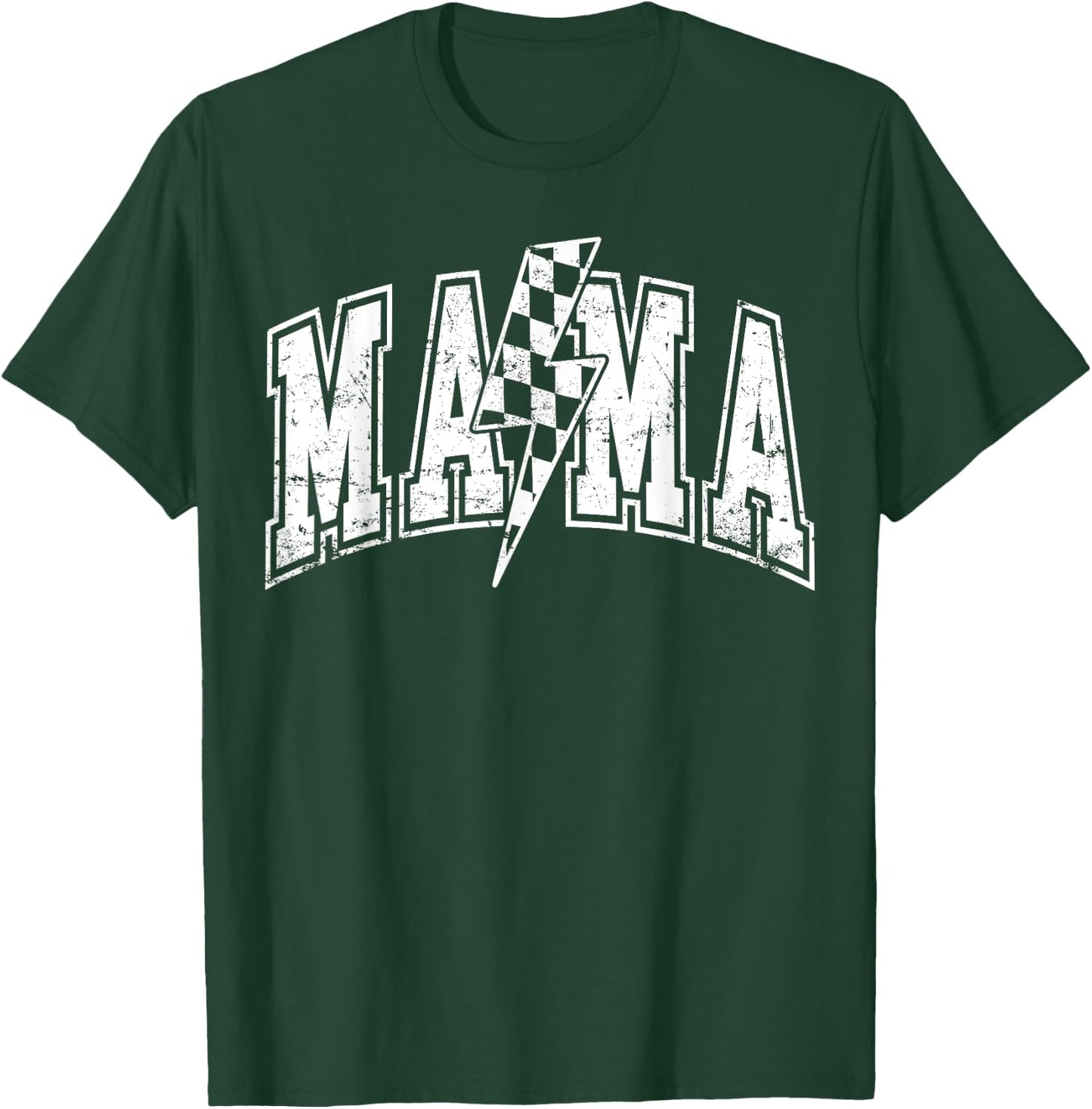 Mama Lightning Bolt Checkered Varsity Mom Women Mother's Day T-Shirt - T-Shirt | Forest