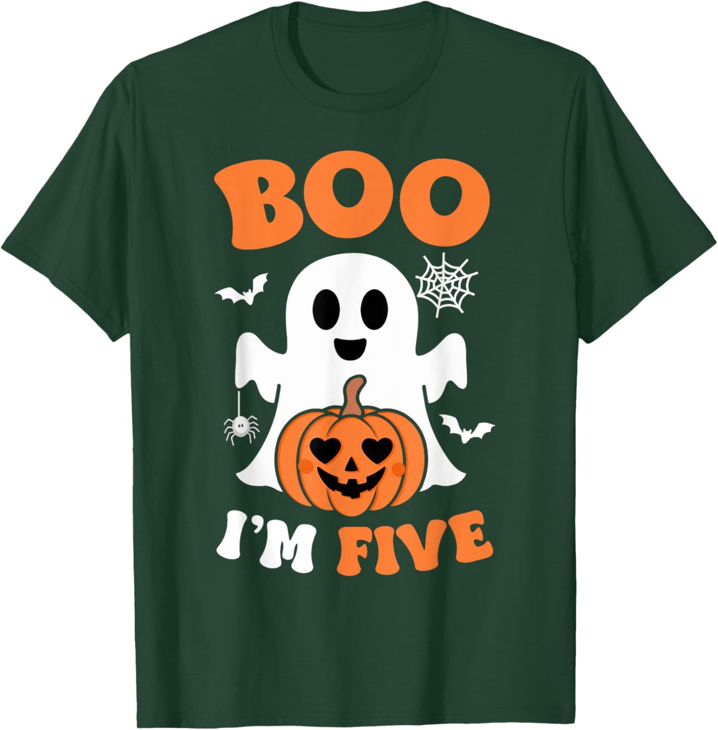Ghost Boo I'm Five Year 5th Birthday Boys Halloween Groovy T-Shirt - T-Shirt | Forest