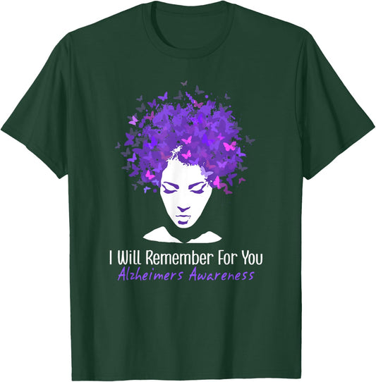 Butterflies I Will Remember Alzheimer's And Brain Awareness T-Shirt - T-Shirt | Forest