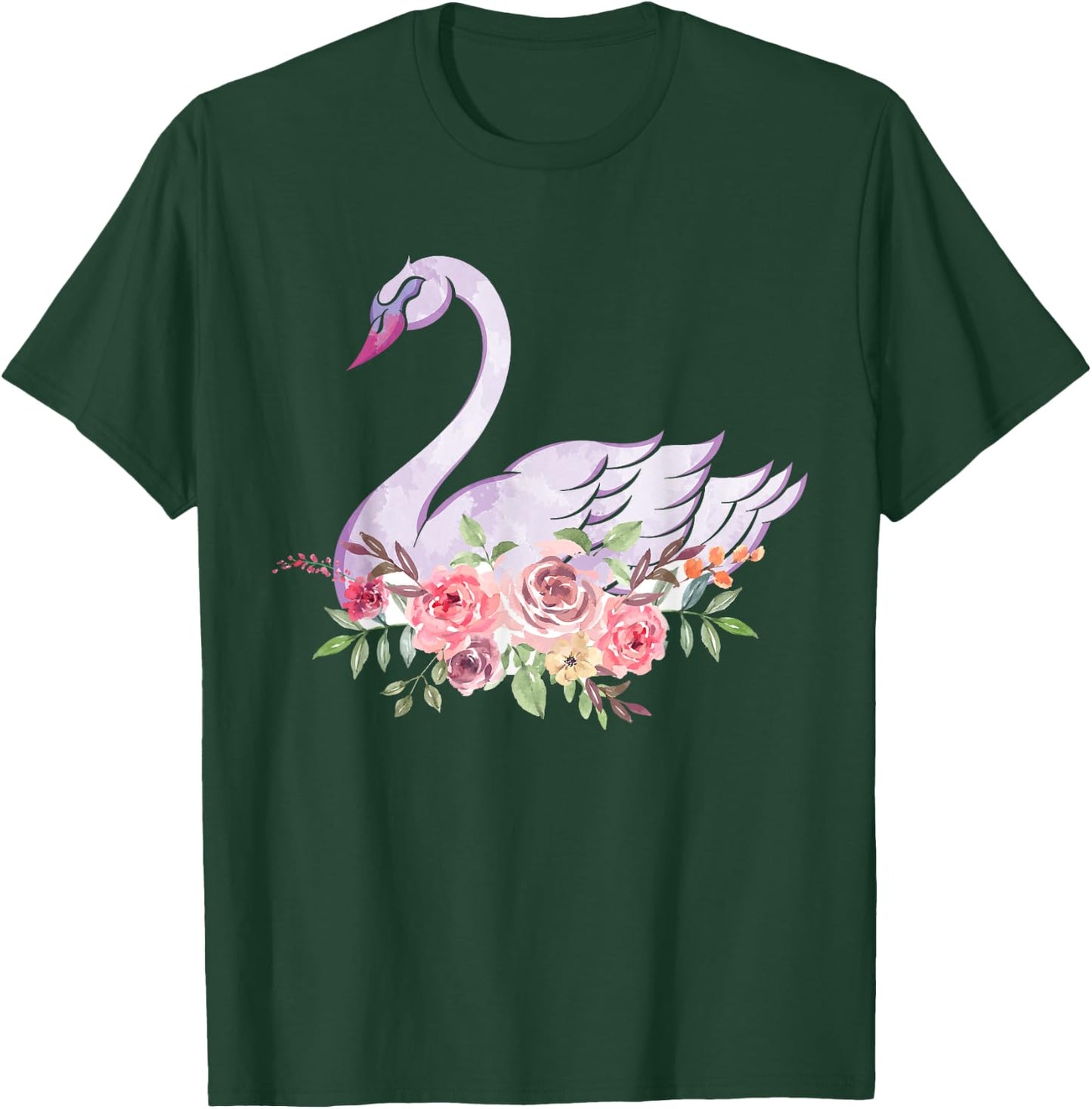 Flower Crown Cute Bird Women Gift Beautiful Swan T-Shirt - T-Shirt | Forest