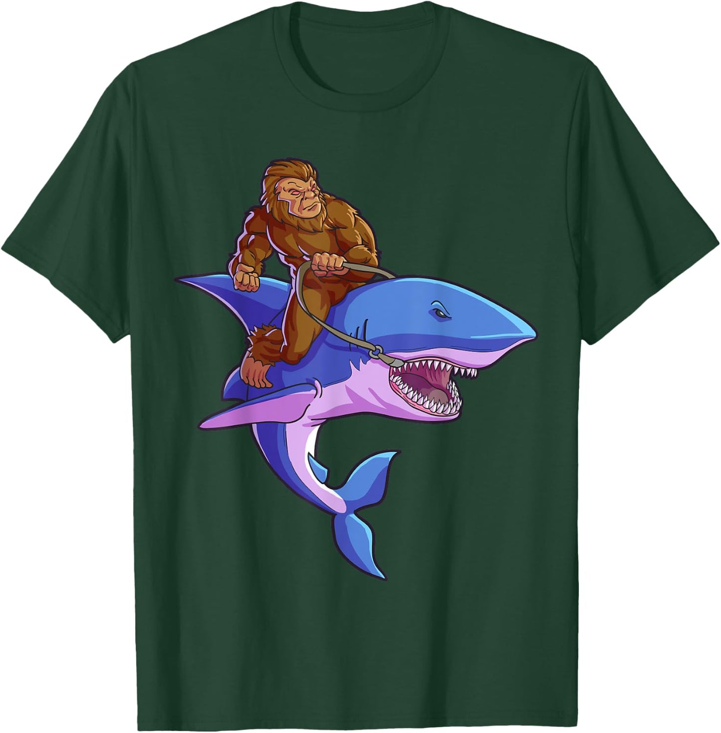 Bigfoot Riding Shark Funny Sasquatch Jawsome Kids Gift T-Shirt - T-Shirt | Forest