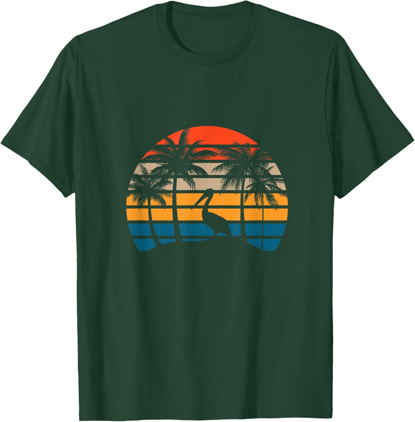 Retro Sunset Pelican Vintage Beach Bird with Palm Trees Men Women T-Shirt - T-Shirt | Forest