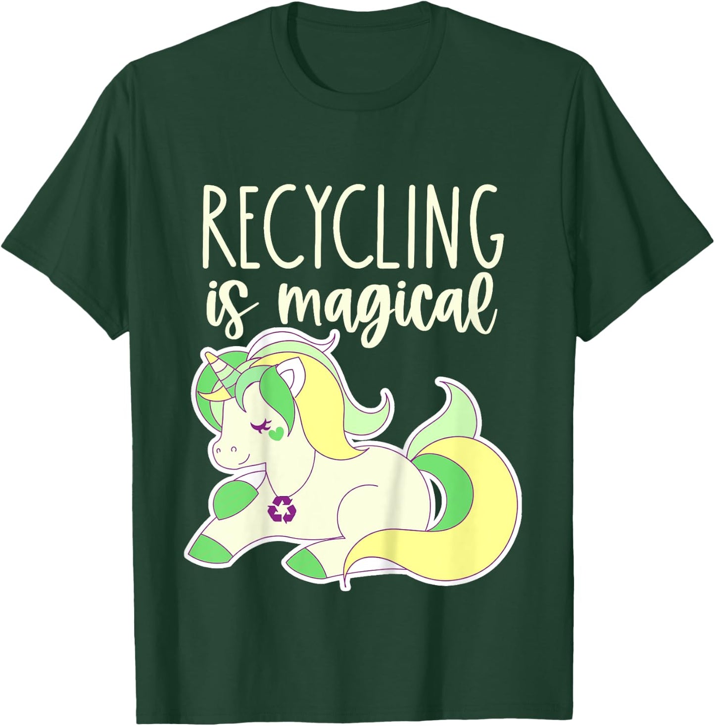 Kids Toddler Earth Day Recycle Unicorn Girls Recycling is Magical T-Shirt - T-Shirt | Forest