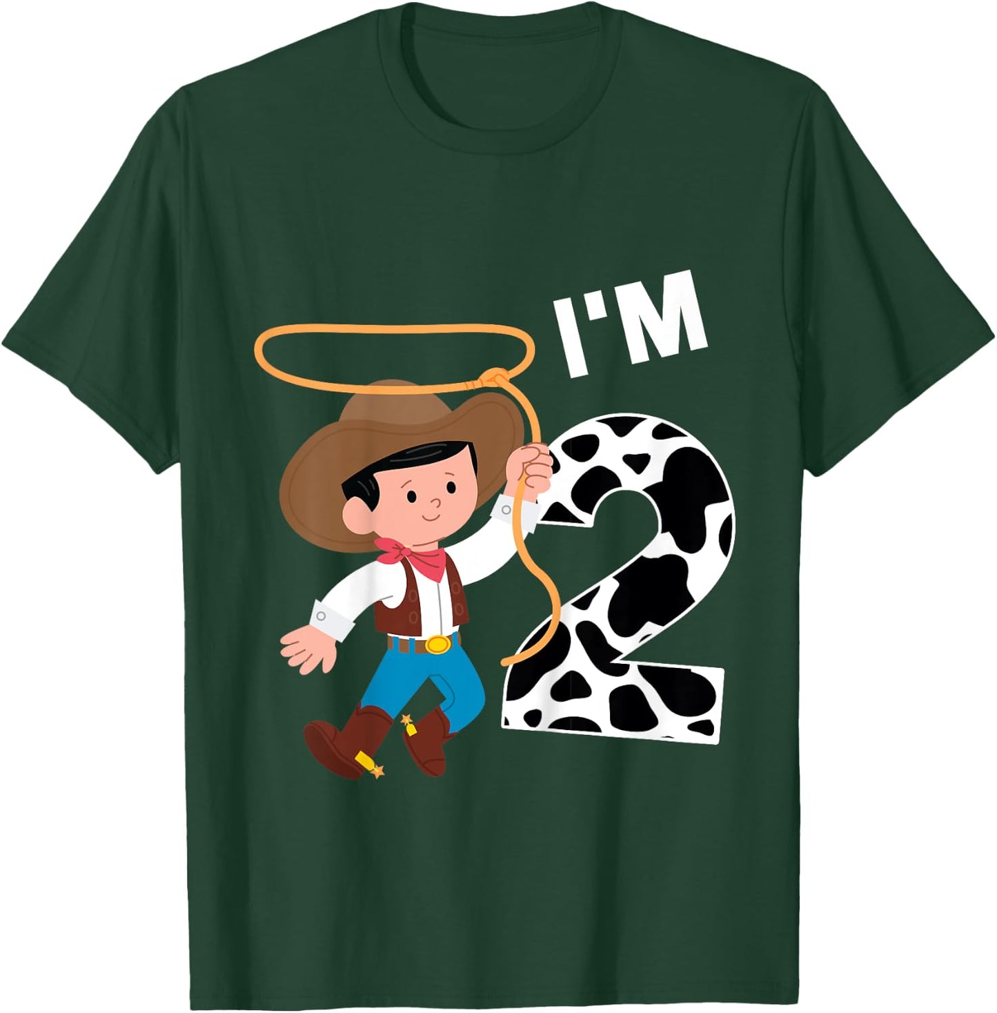 Kids I'm 2 Year Old Birthday Cowboy Squad Farmer Family Boy T-Shirt - T-Shirt | Forest