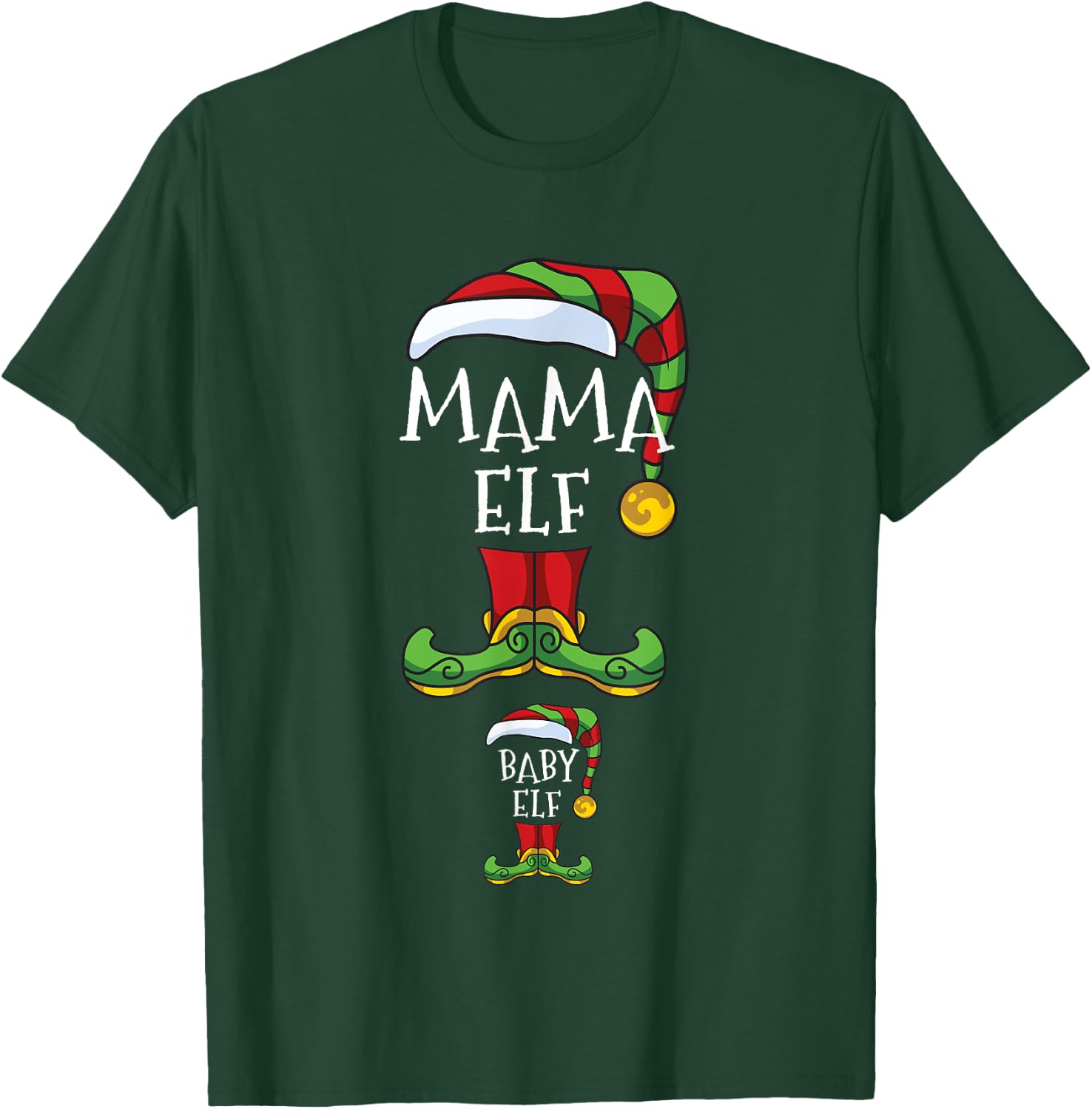 Mama And Baby Elf Pregnancy Matching Family Christmas T-Shirt - T-Shirt | Forest