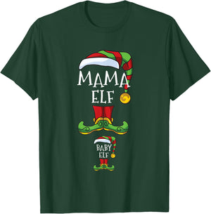 Mama And Baby Elf Pregnancy Matching Family Christmas T-Shirt - T-Shirt | Forest