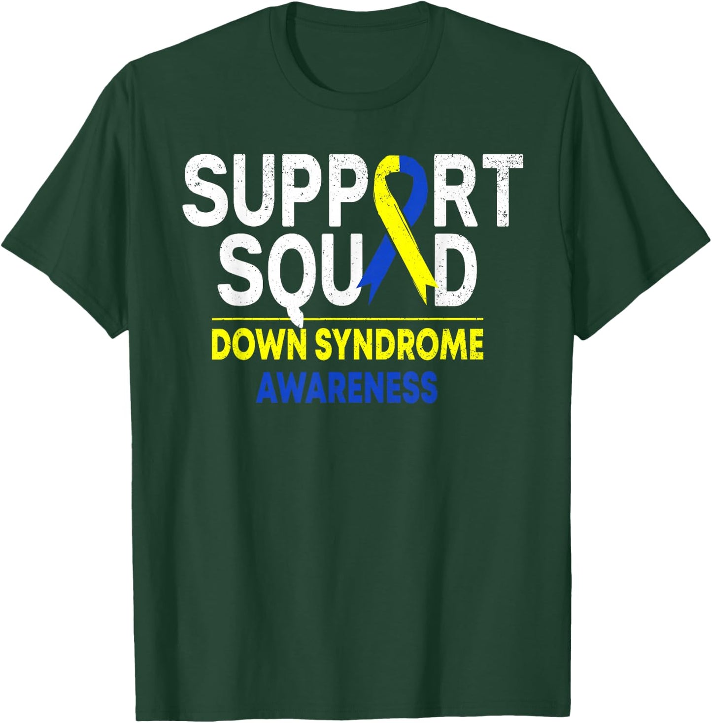 Support Squad Down Syndrome T21 Awareness Blue Yellow Ribbon T-Shirt - T-Shirt | Forest